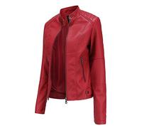Hiser Womens Leather Jacket with Zip Pockets, PU Leather Slim fit Zip Up Moto Jacket Bomber Jacket (Red,XL)