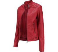 Hiser Womens Leather Jacket with Zip Pockets, PU Leather Slim fit Zip Up Moto Jacket Bomber Jacket (Red,M)