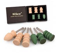Hisew Leather Edge Burnishing Bits - Standard Set of 6 for Smoothing & Polishing Medium-Firm Leather Edges, Like Veg-Tan (400 Grit Sanding Bits + Beechwood Burnishers), Compatible with Rotary Tools