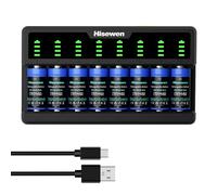 Hisewen 8 Pack Rechargeable 123A Battery, 8-Slot Charger for Arlo Camera VMC3030 VMK3200 VMS3230 3330 3430 3530