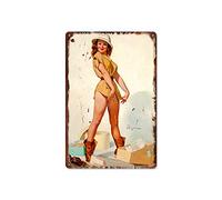 HISIMPLE Retro Sexy Girls Metal Tin Sign,Pin Up Girl Poster,Sexy Women Vintage Metal Poster for Men Women,Wall Decor for Bars,Restaurants,Cafes Pubs,12x8 Inch (style 6)