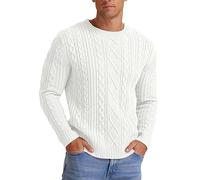 Hisir Men's Cable Knit Jumper, Thick Warm Crew Neck Winter Sweater | Long Sleeves and Ribbed Trims Bring Classic Pullover to Workday, Weekend and Travel Outfits, Ideal for Cosy Seasonal Layering
