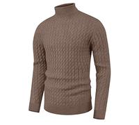 Hisir Mens Jumper Turtle Neck Tops Twisted Knitted Pullover Winter Slim Fit Long Sleeve Sweater Solid Colour Basic Warm Jumpers (Dark Khaki, XXL)