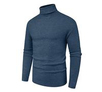 Hisir Men's Jumper Turtle Neck Tops Winter Warm Wool Knitted Pullover Long Sleeve Sweater Solid Colour Basic Turtleneck Soft Jumpers (VC Blue, XXL)