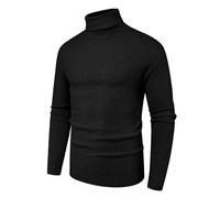 Hisir Men's Jumper Turtle Neck Tops Winter Warm Wool Knitted Pullover Long Sleeve Sweater Solid Colour Basic Turtleneck Soft Jumpers (Black, XL)