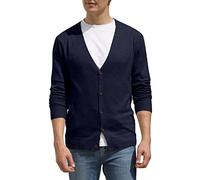 Hisir Men's Knit Cardigans Jumpers Lightweight Classic Soft Wool V Neck Cardigan with Buttons, Long Sleeve Knitwear Pullover Sweaters for Men, Mens Gift (Navy Blue, S)