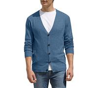 Hisir Men's Knit Cardigans Jumpers Lightweight Classic Soft Wool V Neck Cardigan with Buttons, Long Sleeve Knitwear Pullover Sweaters for Men, Mens Gift (VC Blue, XL)