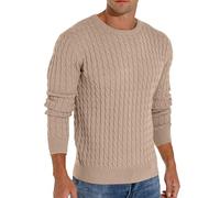 Hisir Men's Winter Cable Knit Jumpers Casual Crew Neck Warm Long Sleeve Pullover Sweater Tops for Men