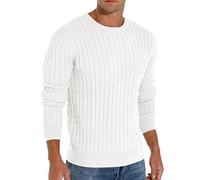 Hisir Men's Winter Cable Knit Jumpers Casual Crew Neck Warm Long Sleeve Pullover Sweater Tops for Men (White, XL)