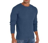 Hisir Men's Winter Cable Knit Jumpers Casual Crew Neck Warm Long Sleeve Pullover Sweater Tops for Men (Blue, S)