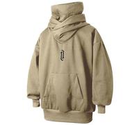 HISITOSA Men's Long Sleeve Fleece Hoodie Lightweight Tech Wear Soft Cotton Pullover Unisex Casual Hooded Sweatshirts Khaki