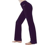 HISKYWIN Inner Pocket Yoga Pants 4 Way Stretch Tummy Control Workout Running Pants, Long Bootleg Flare Pants H09-Dark magenta-L