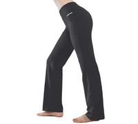 HISKYWIN Inner Pocket Yoga Pants 4 Way Stretch Tummy Control Workout Running Pants, Long Bootleg Flare Pants H09-Dark grey-L