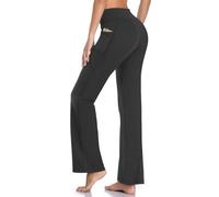 HISKYWIN Inner Pocket Yoga Pants 4 Way Stretch Tummy Control Workout Running Pants, Long Bootleg Flare Pants HF201-Charcoal-S
