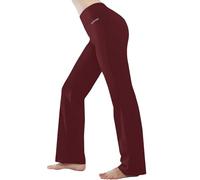 HISKYWIN Inner Pocket Yoga Pants 4 Way Stretch Tummy Control Workout Running Pants, Long Bootleg Flare Pants H09-Bordeaux-S