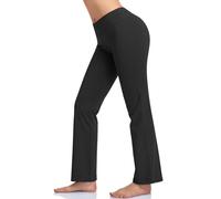 HISKYWIN Inner Pocket Yoga Pants 4 Way Stretch Tummy Control Workout Running Pants, Long Bootleg Flare Pants H09-Black-XXL