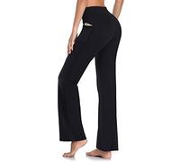 HISKYWIN Inner Pocket Yoga Pants 4 Way Stretch Tummy Control Workout Running Pants, Long Bootleg Flare Pants HF201-Black-L