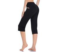 HISKYWIN Women's Yoga Capri Pants Flare Workout Bootleg Pants Bootcut Crop Side Pockets - Black - Large