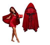 Hislaves Little Red Riding Hood Costume Adult,Velvet Red Cape with Hood,Hooded Short Cloak for Christmas Cosplay Party (Red, 80cm)