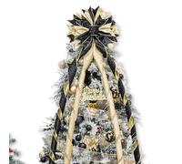 Hismir Christmas Tree Topper Bow, 53x13 Inches Large Christmas Bow with Glitter Streamer, Decorative Ribbon Bows for Xmas Tree Wreath Door Festival Home Decor(Black & Gold)