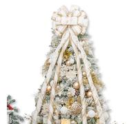 Hismir Christmas Tree Topper Bow, 53x15 Inches Large With Glitter Streamer and Patterned Ribbon, Decorative for Xmas Tree Wreath Door Festival Home Decor (White Gold)