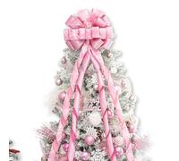 Hismir Christmas Tree Topper - Large Christmas Bow with Glitter Streamer and Patterned Ribbon, Decorative Bows for Xmas Tree Wreath Door Festival Home Decor (Pink Snowflake)