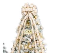 Hismir Large Christmas Bow with Glitter Streamer and Patterned Ribbon, Decorative Bows for Xmas Tree Wreath Door Festival Home Decor (Gold Snowflake)