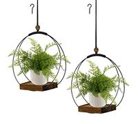 hismocal 2 Pack Hanging Planter for Indoor Plants, Black Plant Hanger with Sturdy Wood Base, Modern Boho Macrame Hanger, Wall Ceiling Window Planter (Plants/Pots Not Included)