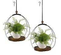 hismocal Hanging Planters for Indoor Plants,Plant Hanger with Sturdy Wood Base,Modern Boho Macrame Plant Hanger,Wall Ceiling Window Stands(Plants/Pots Not Included) (2 Pack-Circle)