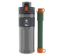 HISOIT 2-in-1 Water Filter Bottle with Straw 0.01μm Ultra-Filtration Reusable BPA Free Plastic For Outdoor Hiking Travel and Backpacking 17oz Grey Black