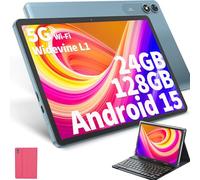 HISORL Android Tablet with Keyboard, Android 14 10 inch Tablet with 24GB+256GB, 1TB Expand, 8 Cores, 8000mAh, 5G WiFi, Widevine L1, GMS, 2 in 1 Tablet with Keyboard, Mouse, Stylus