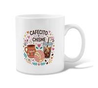 Hispanic Culture Cafecito Y Chisme Concha Bread Ceramic Coffee Mug 11oz | Latino Cultural Flair, Drinking Cup, Iced Coffee Illustration, Traditional Clay Mug Art, Vibrant Floral Accents