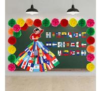 Hispanic Heritage Month Decorations Bulletin Board Set, 69 Pcs Spanish Classroom Decor Door Cover Banner Backdrop with Paper Blooms for Latin American School Office Home Party Supplies