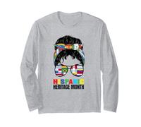 Hispanic Heritage Month Messy Bun Latin Pride Flags Long Sleeve T-Shirt