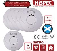 Hispec Battery Powered Smoke Alarm And Heat Detector Kit: (5 Smoke, 1 Heat)