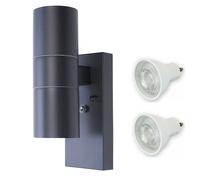 HiSPEC Coral LED Outdoor Up Down Wall Light with Photocell Sensor - Anthracite Grey | Dusk Till Dawn Sensor for Home, Driveway, Garden | Wall Security Light with IP44 Rating | 2 x GU10 Bulbs Included
