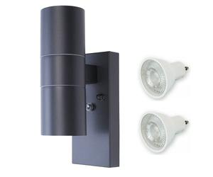 HiSPEC Coral LED Outdoor Up Down Wall Light with Photocell Sensor - Anthracite Grey | Dusk Till Dawn Sensor for Home, Driveway, Garden | Wall Security Light with IP44 Rating | 2 x GU10 Bulbs Included