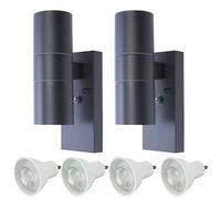 HiSPEC Coral LED Outdoor Up Down Wall Light with Photocell Sensor - Anthracite Grey - Twin Pack | Wall Light with Dusk Till Dawn Sensor & IP44 Rating for Home, Garden | 4 x GU10 Bulbs Included