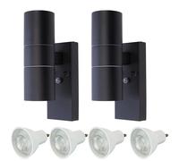 HiSPEC Coral LED Outdoor Up Down Wall Light with Photocell Sensor - Black - Twin Pack | Wall Light with Dusk Till Dawn Sensor & IP44 Rating for Home, Garden | 4 x GU10 Bulbs Included