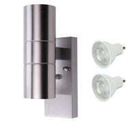HiSPEC Coral LED Outdoor Up Down Wall Light with Photocell Sensor - Stainless Steel | Dusk Till Dawn Sensor for Home, Driveway, Garden | Wall Security Light with IP44 Rating | 2 x GU10 Bulbs Included