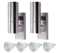 HiSPEC Coral LED Outdoor Up Down Wall Light with Photocell Sensor - Stainless Steel - Twin Pack | Wall Light with Dusk Till Dawn Sensor & IP44 Rating for Home, Garden | 4 x GU10 Bulbs Included