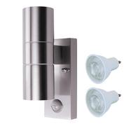 HiSPEC Coral LED Outdoor Up Down Wall Light with PIR Sensor - Stainless Steel | for Home, Driveway, Garden | Wall Mounted Security Light with Movement Sensor & IP44 Rating | 2 x GU10 Bulbs Included