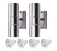 HiSPEC Coral LED Outdoor Up Down Wall Lights | for Home, Driveway, Garden, Patio | Wall Mounted Exterior Security Light with IP44 Rating (Stainless Steel, 2 Pack with Bulbs)