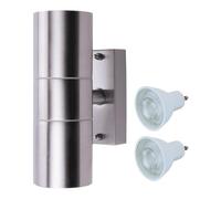 HiSPEC Coral LED Outdoor Up Down Wall Lights | for Home, Driveway, Garden, Patio | Wall Mounted Exterior Security Light with IP44 Rating (Stainless Steel, 1 Pack with Bulbs)