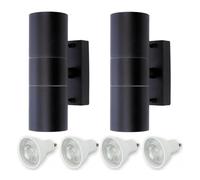 HiSPEC Coral LED Outdoor Up Down Wall Lights | for Home, Driveway, Garden, Patio | Wall Mounted Exterior Security Light with IP44 Rating (Black, 2 Pack with Bulbs)