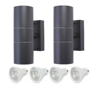 HiSPEC Coral LED Outdoor Up Down Wall Lights | for Home, Driveway, Garden, Patio | Wall Mounted Exterior Security Light with IP44 Rating (Grey, 2 Pack with Bulbs)