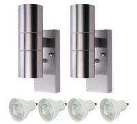 HiSPEC Coral LED Outdoor Up Down Wall Light with Photocell Sensor - Stainless Steel - Twin Pack | Wall Light with Dusk Till Dawn Sensor & IP44 Rating for Home, Garden | 4 x GU10 Bulbs Included
