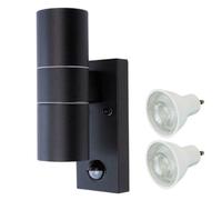Hispec Coral Up And Down Lighting With Pir - Black: 1X Light & 2X Gu10
