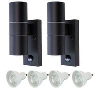 Hispec Coral Up And Down Lighting With Pir - Black: 2X Lights & 4X Gu10
