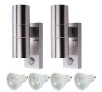 Hispec Coral Up And Down Lighting With Pir - Stainless Steel: 2X Lights & 4X Gu10